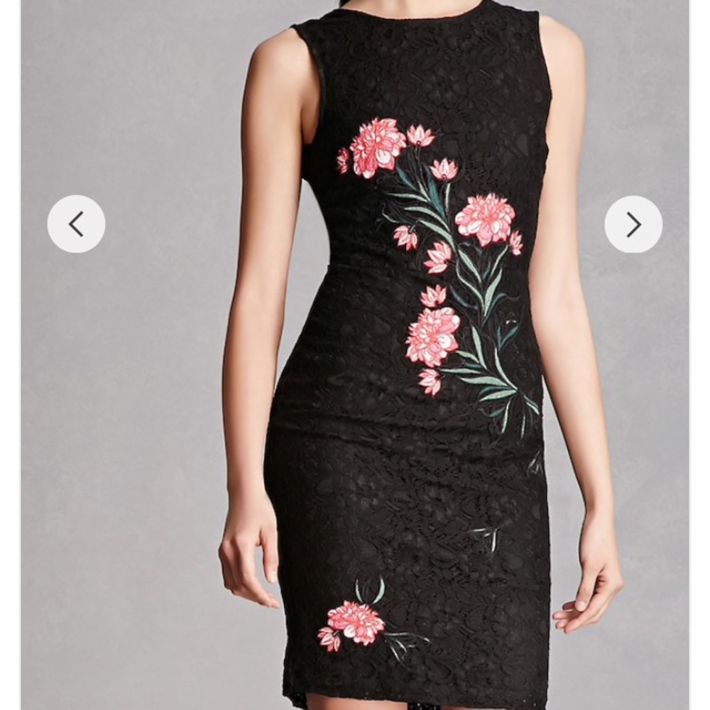 Black floral embroidered dress